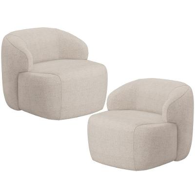 Kit 02 Poltronas Decorativa Fixa Orgânica Para Sala Living Barolo L06 Linho Bege - Lyam Decor