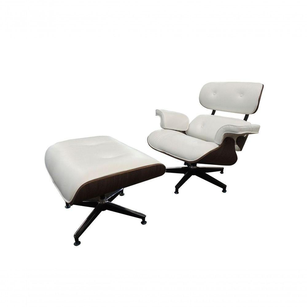 Poltrona De Couro Com Puff Charles Eames Branco - 1
