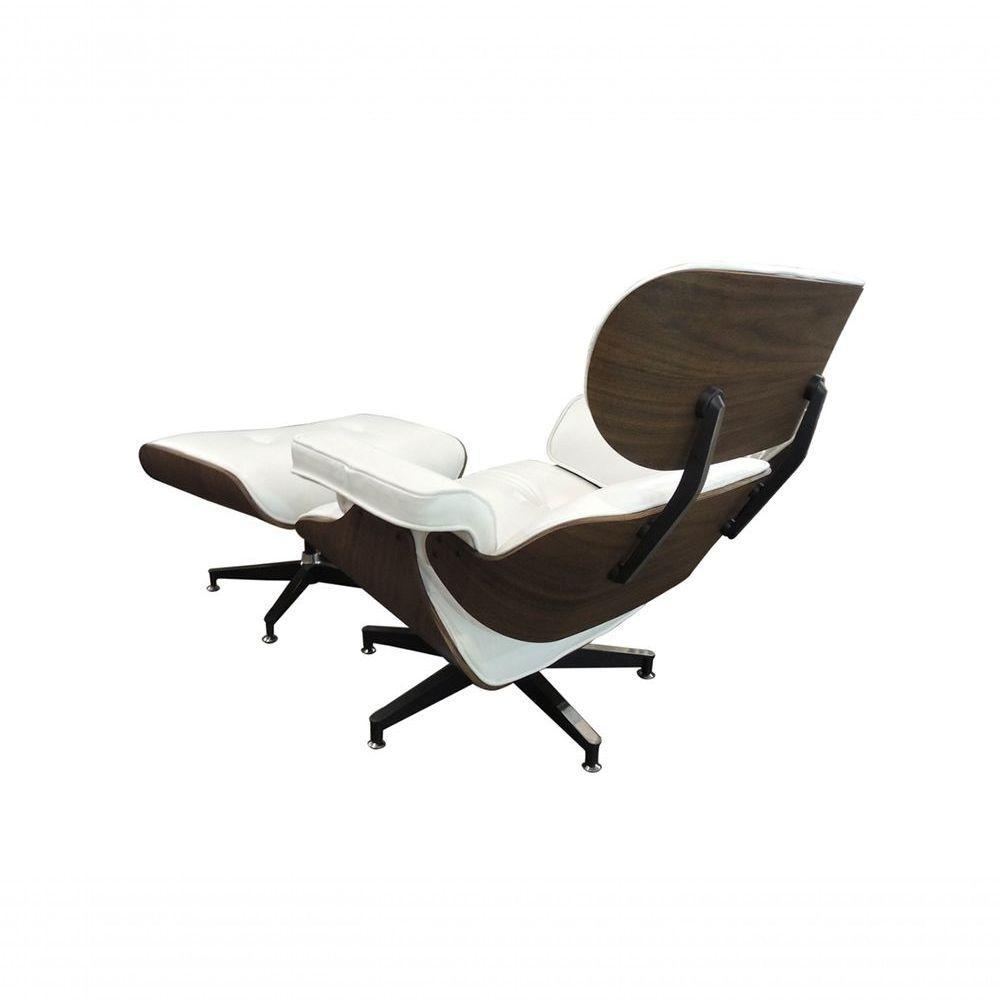 Poltrona De Couro Com Puff Charles Eames Branco - 2