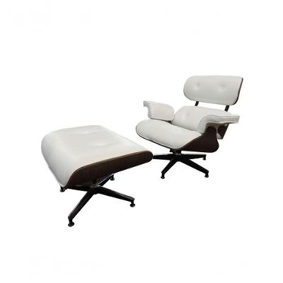 Poltrona De Couro Com Puff Charles Eames Branco