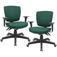 Kit 02 Cadeiras Escritório Executiva Office Giratória Preto Baixa Flexi P03 Poliéster Verde - Lyam - 1