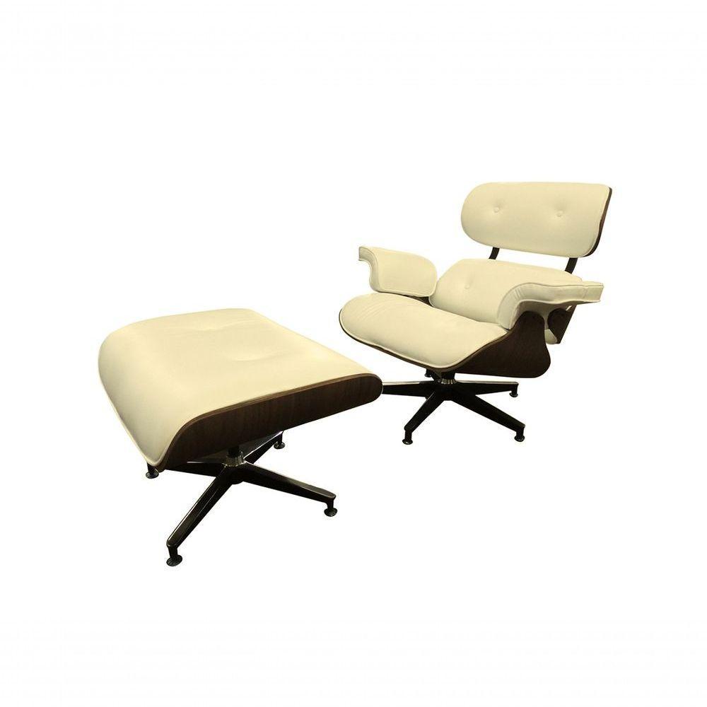 Poltrona De Couro Com Puff Charles Eames Manteiga - 1