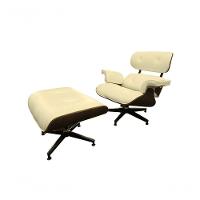 Poltrona De Couro Com Puff Charles Eames Manteiga - 1