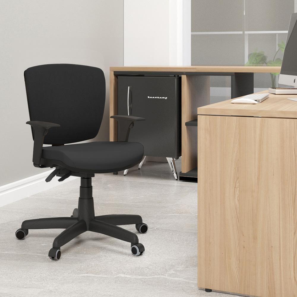 Kit 02 Cadeiras Escritório Executiva Office Giratória Preto Baixa Flexi P03 Poliéster Preto - Lyam - 2