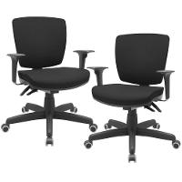 Kit 02 Cadeiras Escritório Executiva Office Giratória Preto Baixa Flexi P03 Poliéster Preto - Lyam - 1