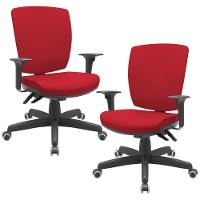 Kit 02 Cadeiras Escritório Diretor Office Giratória Preto Alta Flexi P03 Poliéster Vermelho - Lyam - 1