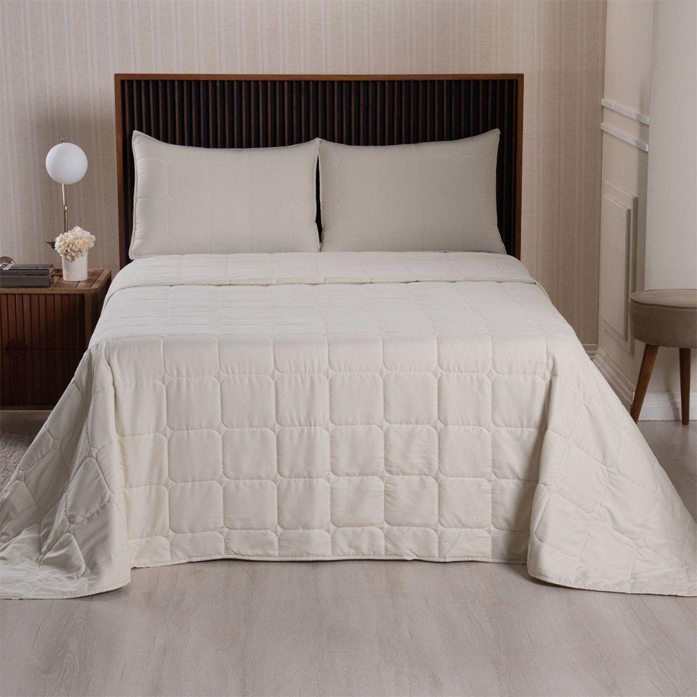 Kit Cobre Leito Colcha Lunar Queen 3 Peças 400 Fios Matelado Dupla Face - Bege - 100% Poliéster - 2