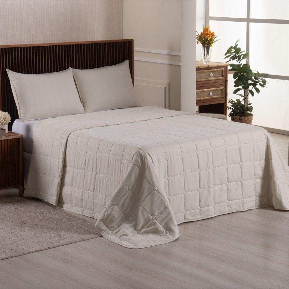 Kit Cobre Leito Colcha Lunar Queen 3 Peças 400 Fios Matelado Dupla Face - Bege - 100% Poliéster - 4