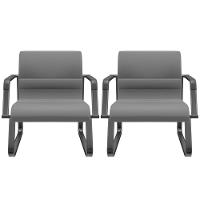 Kit 02 Cadeiras De Escritório Recepção Fixa Pés Preto Lev P03 Vinil Cinza - Lyam Decor - 1