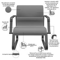 Kit 02 Cadeiras De Escritório Recepção Fixa Pés Preto Lev P03 Vinil Cinza - Lyam Decor - 3