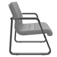 Kit 02 Cadeiras De Escritório Recepção Fixa Pés Preto Lev P03 Vinil Cinza - Lyam Decor - 5