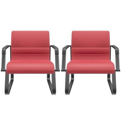 Kit 02 Cadeiras De Escritório Recepção Fixa Pés Preto Lev P03 Vinil Vermelho - Lyam Decor