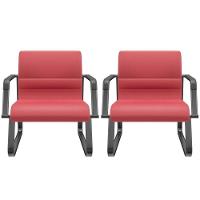 Kit 02 Cadeiras De Escritório Recepção Fixa Pés Preto Lev P03 Vinil Vermelho - Lyam Decor - 1