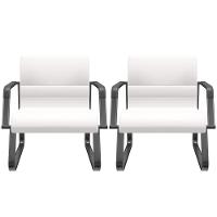 Kit 02 Cadeiras De Escritório Recepção Fixa Pés Preto Lev P03 Vinil Branco - Lyam Decor - 1