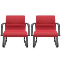 Kit 02 Cadeiras De Escritório Recepção Fixa Pés Preto Lev P03 Crepe Vermelho - Lyam Decor - 1