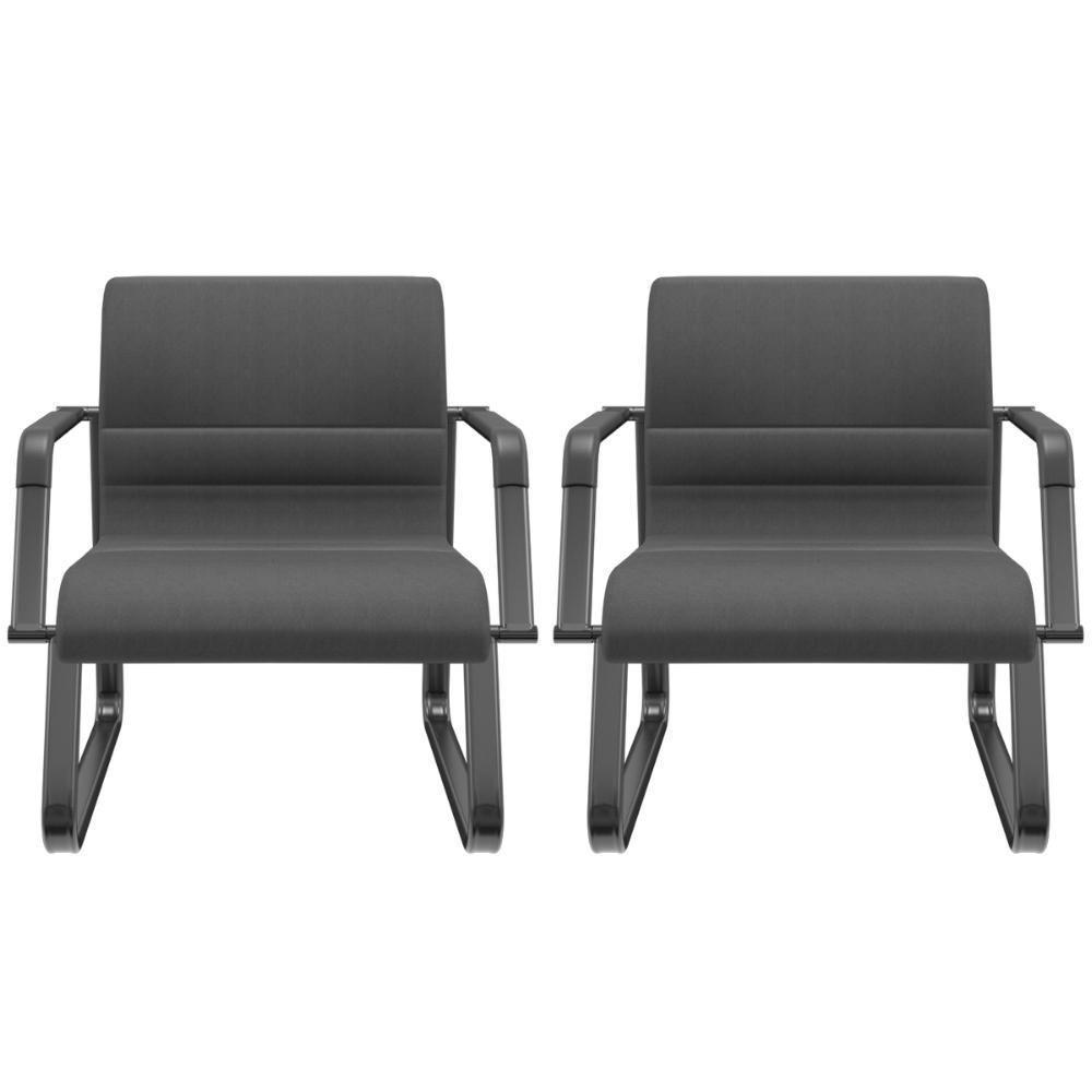 Kit 02 Cadeiras De Escritório Recepção Fixa Pés Preto Lev P03 Crepe Preto - Lyam Decor - 1