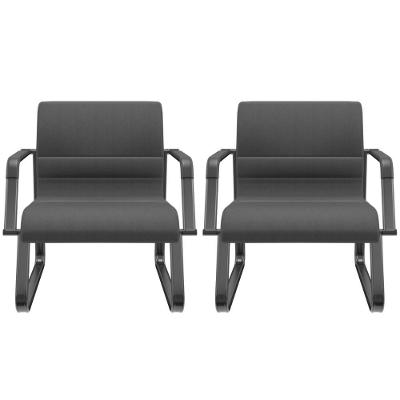 Kit 02 Cadeiras De Escritório Recepção Fixa Pés Preto Lev P03 Crepe Preto - Lyam Decor