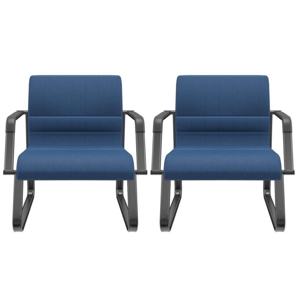 Kit 02 Cadeiras De Escritório Recepção Fixa Pés Preto Lev P03 Crepe Azul - Lyam Decor - 1