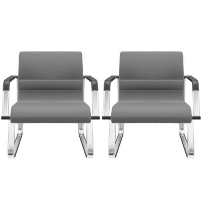 Kit 02 Cadeiras De Escritório Recepção Fixa Pés Cromado Lev P03 Vinil Cinza - Lyam Decor