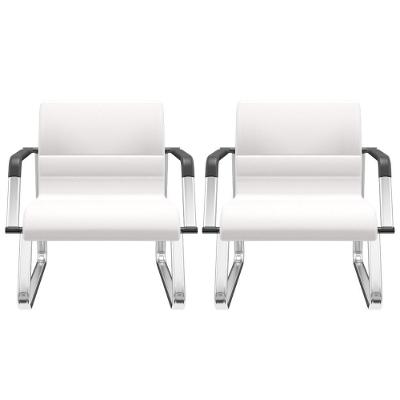 Kit 02 Cadeiras De Escritório Recepção Fixa Pés Cromado Lev P03 Vinil Branco - Lyam Decor
