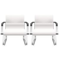 Kit 02 Cadeiras De Escritório Recepção Fixa Pés Cromado Lev P03 Vinil Branco - Lyam Decor - 1