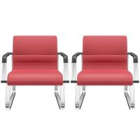 Kit 02 Cadeiras De Escritório Recepção Fixa Pés Cromado Lev P03 Crepe Vermelho - Lyam Decor - 1