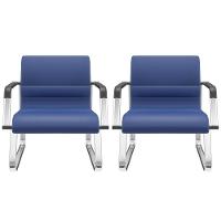 Kit 02 Cadeiras De Escritório Recepção Fixa Pés Cromado Lev P03 Vinil Azul - Lyam Decor - 1