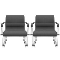 Kit 02 Cadeiras De Escritório Recepção Fixa Pés Cromado Lev P03 Crepe Preto - Lyam Decor - 1