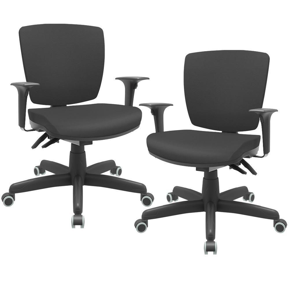 Kit 02 Cadeiras De Escritório Executiva Office Giratória Preto Baixa Flexi P03 Vinil Preto - Lyam - 1