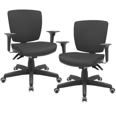 Kit 02 Cadeiras De Escritório Executiva Office Giratória Preto Baixa Flexi P03 Vinil Preto - Lyam