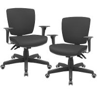 Kit 02 Cadeiras De Escritório Executiva Office Giratória Preto Baixa Flexi P03 Vinil Preto - Lyam - 1