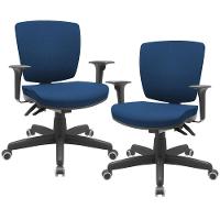 Kit 2 Cadeiras De Escritório Executiva Office Giratória Preto Baixa Flexi P03 Poliéster Azul - Lyam - 1