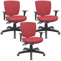 Kit 3 Cadeiras De Escritório Executiva Office Giratória Preto Baixa Flexi P03 Vinil Vermelho - Lyam - 1