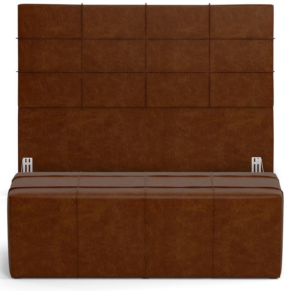 Kit Cabeceira Cama Box Queen 160cm Com Calçadeira Roma W01 Couríssimo Marrom - Lyam - 1