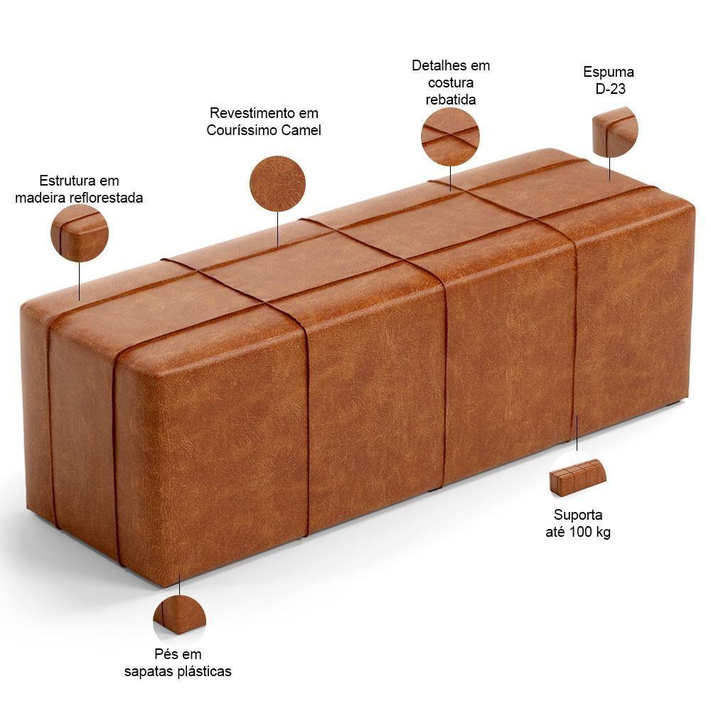 Kit Cabeceira Cama Box Queen 160cm Com Calçadeira Roma W01 Couríssimo Camel - Lyam - 6