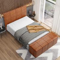 Kit Cabeceira Cama Box Queen 160cm Com Calçadeira Roma W01 Couríssimo Camel - Lyam - 2