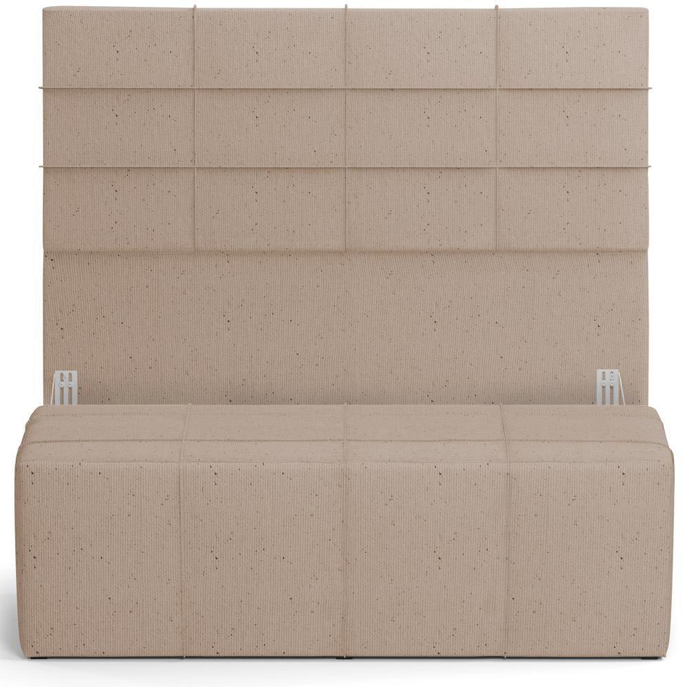 Kit Cabeceira Cama Box Casal 140cm Com Calçadeira Roma W01 Linho Bege Escuro - Lyam - 1