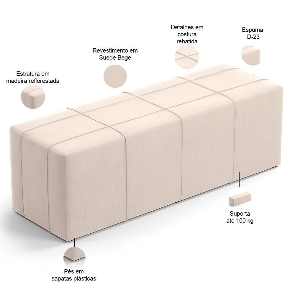 Kit Cabeceira Cama Box Casal 140cm Com Calçadeira Roma W01 Suede Bege - Lyam - 6