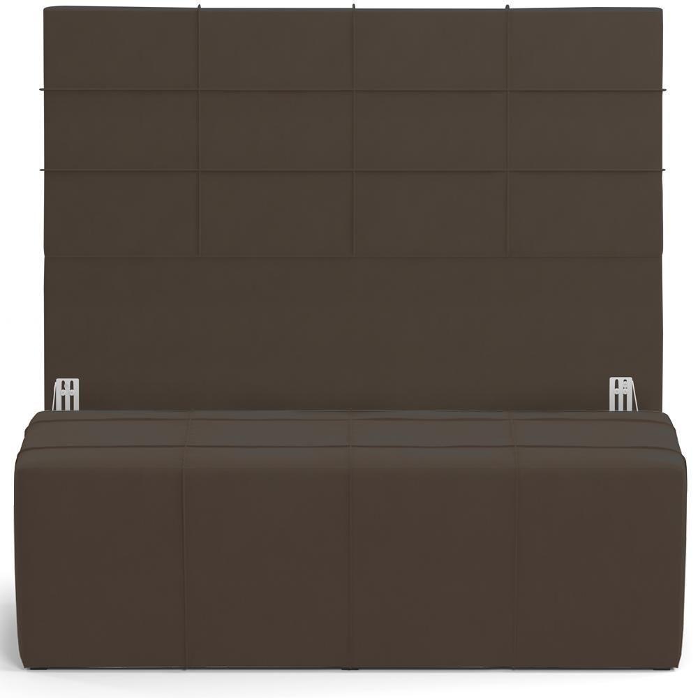 Kit Cabeceira Cama Box Casal 140cm Com Calçadeira Roma W01 Suede Marrom - Lyam - 1