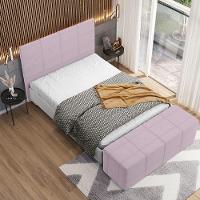 Kit Cabeceira Cama Box Queen 160cm Com Calçadeira Roma W01 Suede Rosê - Lyam - 2