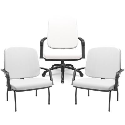 Kit Cadeira De Escritório Giratória E 2 Cadeiras Fixas Preta Magno P03 Vinil Branco - Lyam Decor