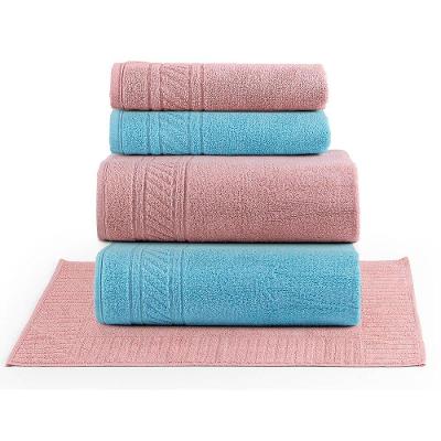 Jogo De Banho Lummi Toalhas Macias 100% Algodão Fio Penteado 5 Peças Rosa E Azul
