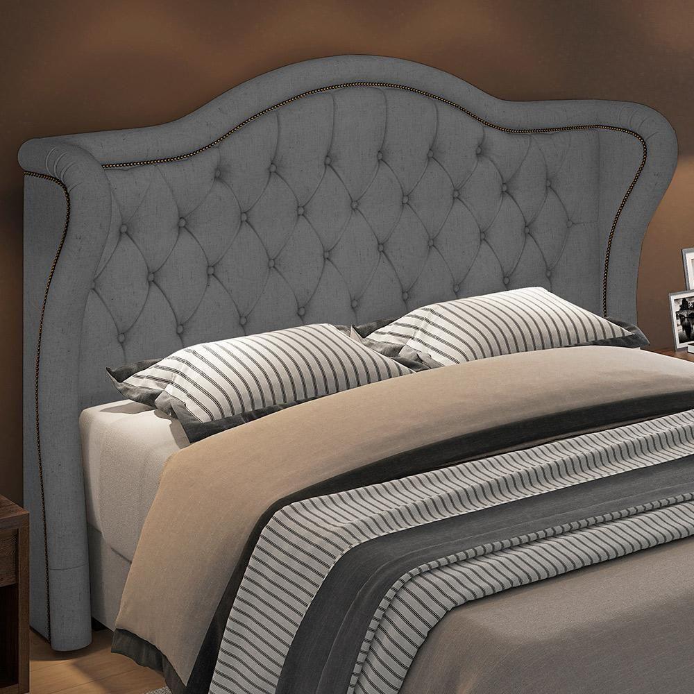 Kit Cabeceira Cama Box Lisboa 140 Cm Com Puff Recamier Santorini Linho Cinza Escuro - Lyam Decor - 2