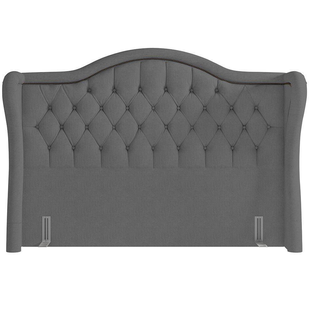 Kit Cabeceira Cama Box Lisboa 140 Cm Com Puff Recamier Santorini Linho Cinza Escuro - Lyam Decor - 4