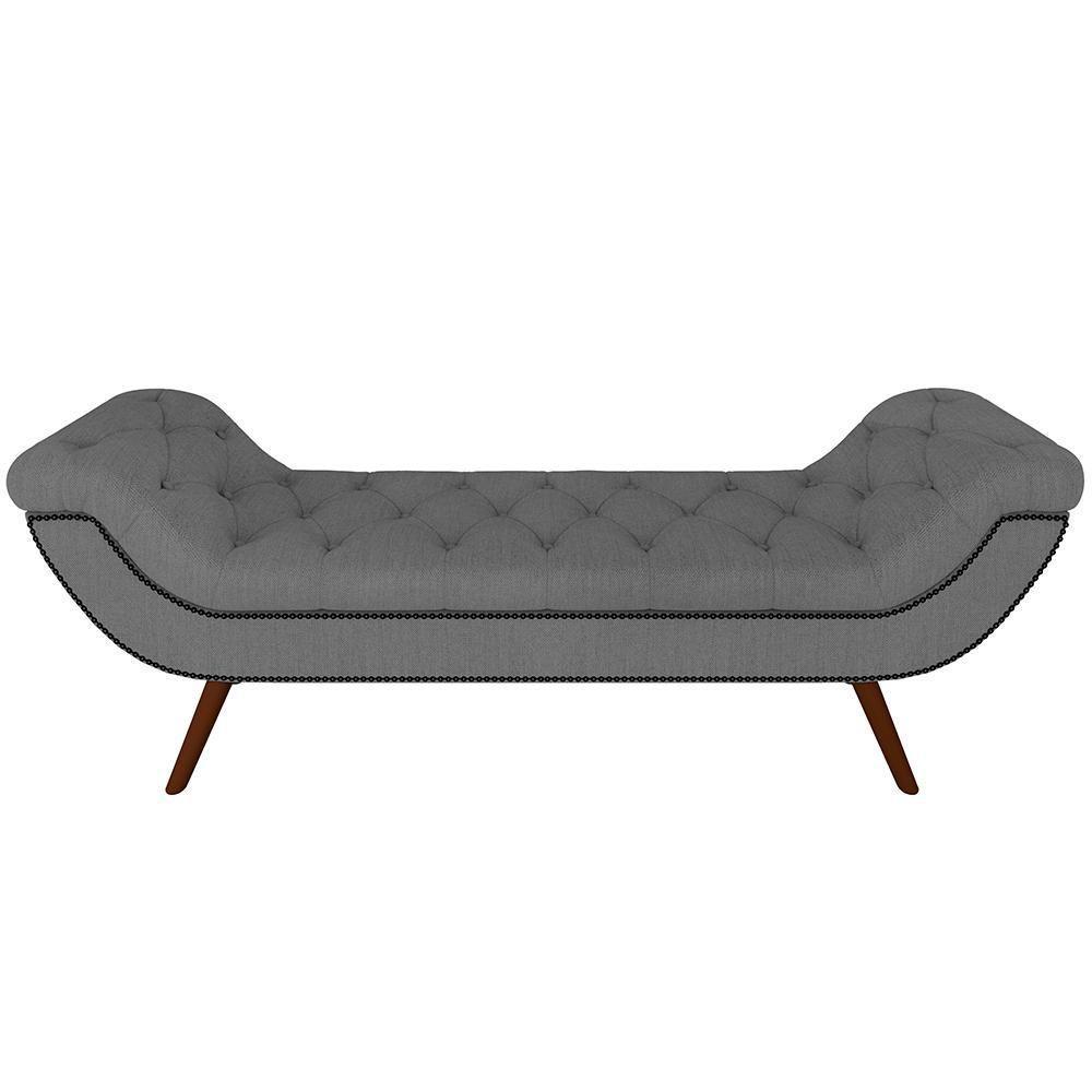 Kit Cabeceira Cama Box Lisboa 140 Cm Com Puff Recamier Santorini Linho Cinza Escuro - Lyam Decor - 5