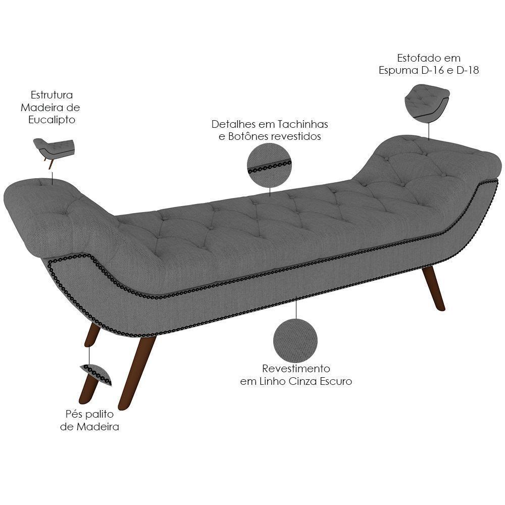 Kit Cabeceira Cama Box Lisboa 140 Cm Com Puff Recamier Santorini Linho Cinza Escuro - Lyam Decor - 7