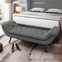 Kit Cabeceira Cama Box Lisboa 140 Cm Com Puff Recamier Santorini Linho Cinza Escuro - Lyam Decor - 3