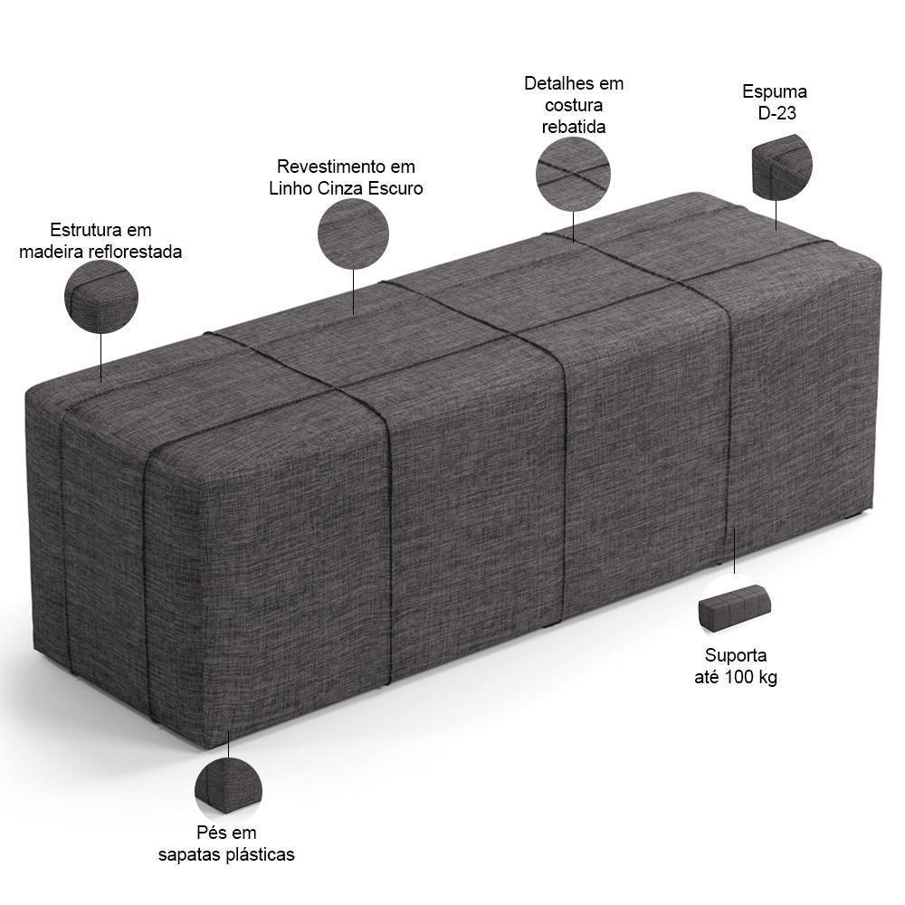 Kit Cabeceira Cama Box Queen 160cm Com Calçadeira Roma W01 Linho Cinza Escuro - Lyam - 6