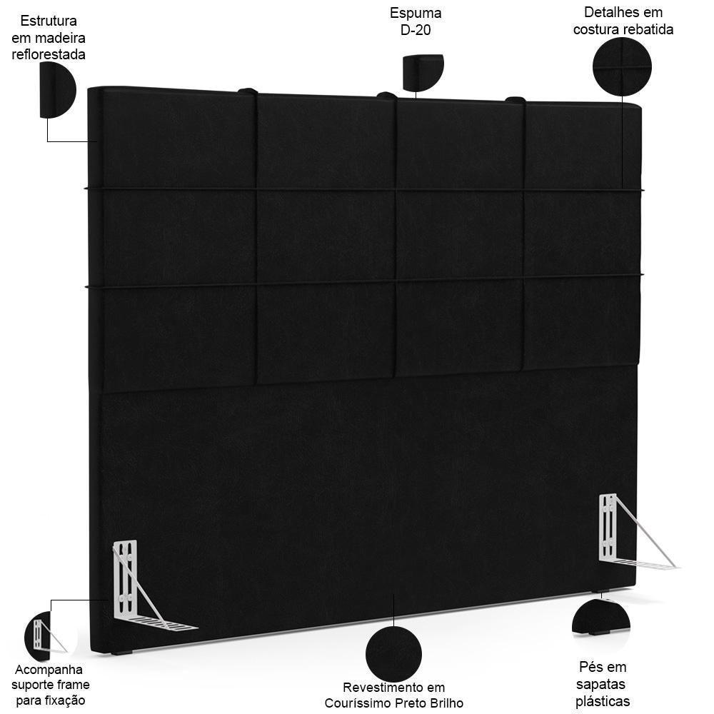 Kit Cabeceira Cama Box Queen 160cm Com Calçadeira Roma W01 Couríssimo Preto - Lyam - 5