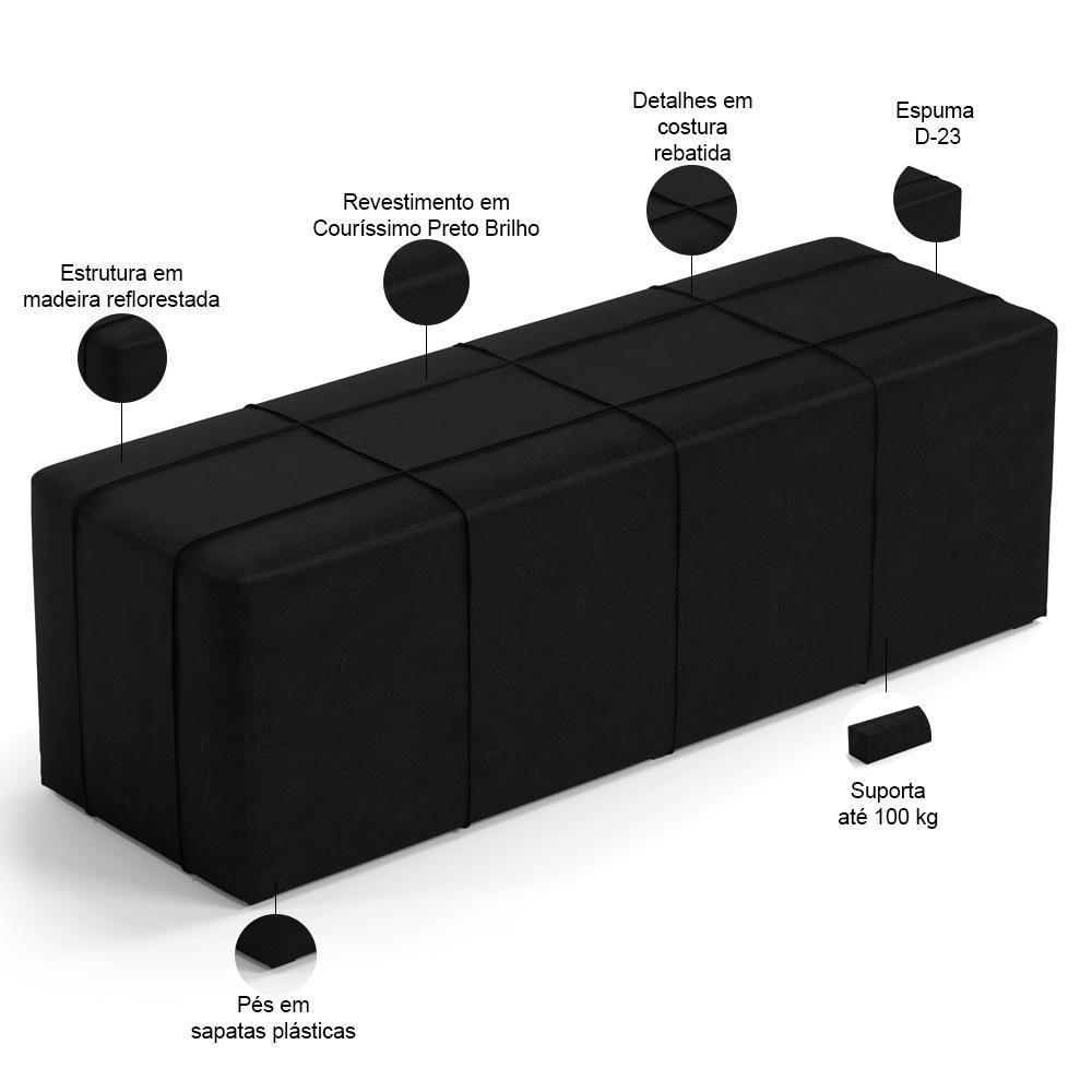 Kit Cabeceira Cama Box Queen 160cm Com Calçadeira Roma W01 Couríssimo Preto - Lyam - 6